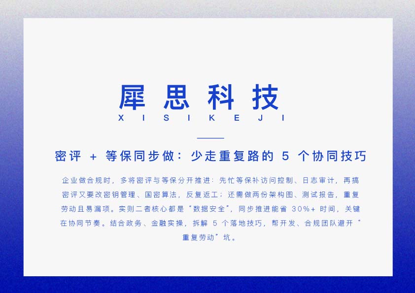 密评 + 等保同步做：少走重复路的 5 个协同技巧